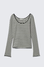 Black & White Stripes - Long-Sleeved Slim Fit Scoop Neck Top - 3