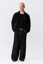 Black - Hairy Knitted Zip Cardigan - 1