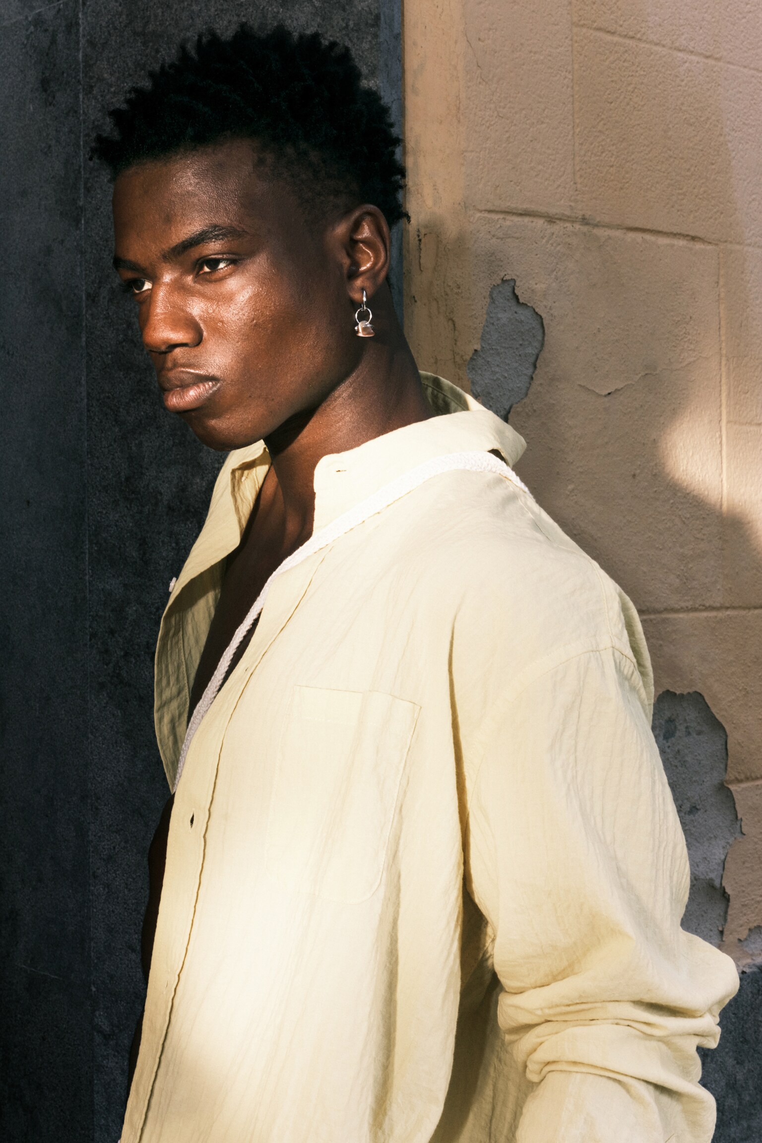 Oversized Seersucker Button Down Shirt - Light Yellow/Off-white - 4