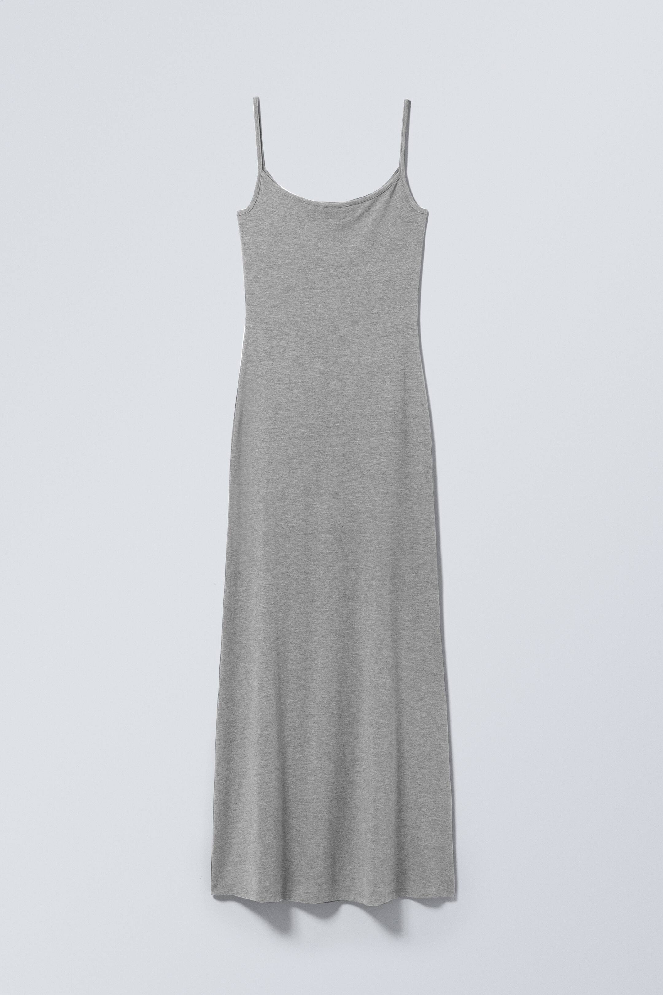 Grotere afbeelding bekijken: Nauwsluitende lange jurk met spaghettibandjes - Grijs gemêleerd - DAMES | H&M NL 1