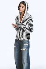 Svart og hvite striper - Strikket slim fit hettejakke med glidelås - 1