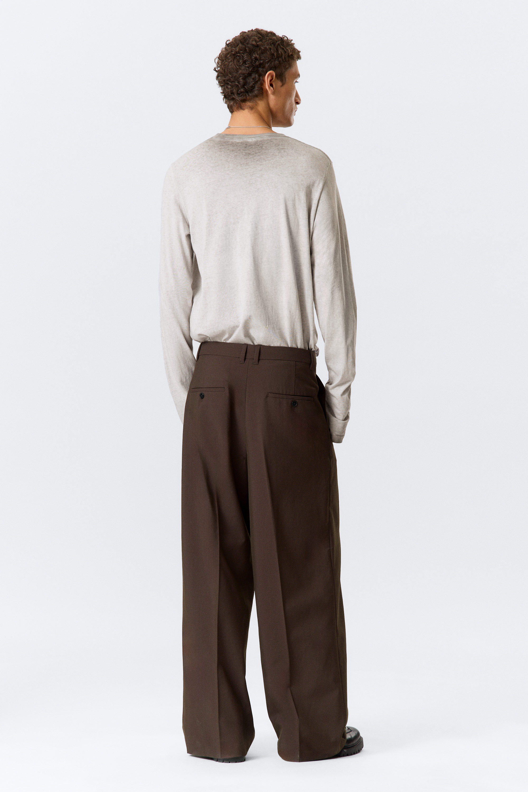 Dark Brown - Nate Loose Fit Pleated Suit Trousers - 7