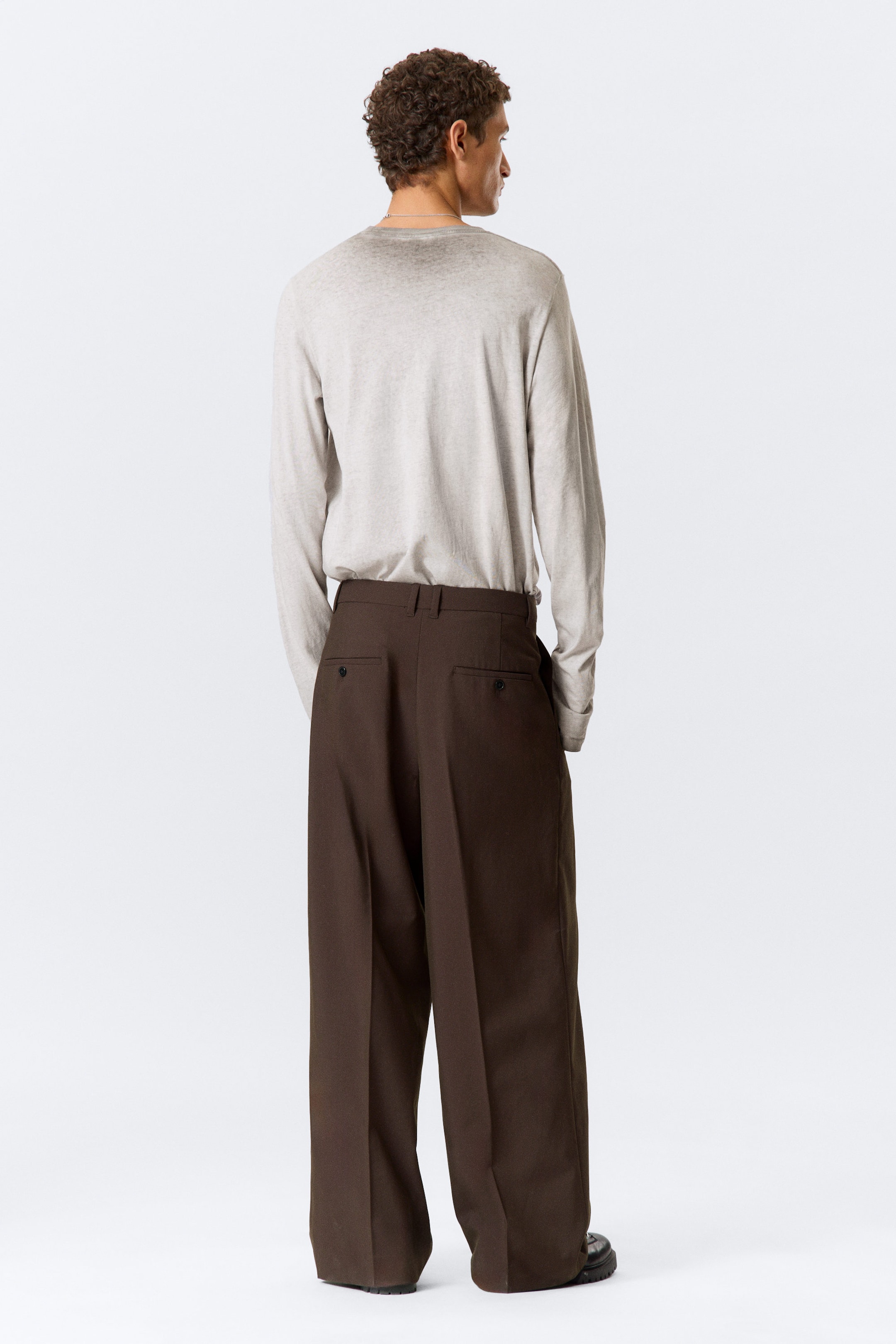 Dark Brown - Nate Loose Fit Pleated Suit Trousers - 6