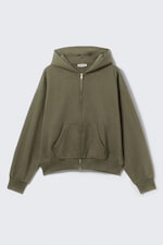 Tvättad mörkgrön - Loose Zip Hoodie - 4