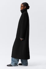 Black - Long Oversized Wool-Blend Coat - 5