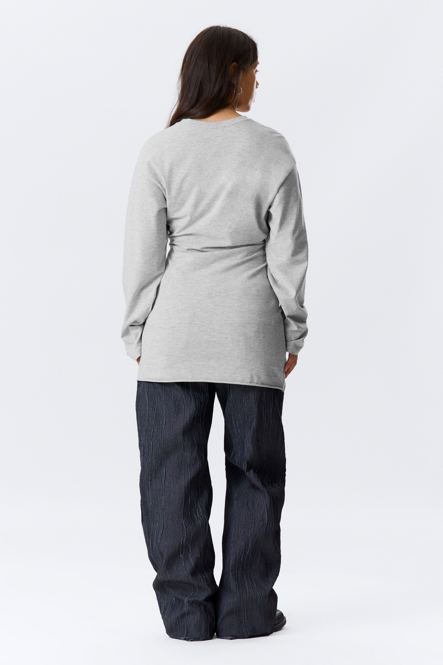 Oversized Long-Sleeved Mini Dress - Grigio mélange/Nero - 5