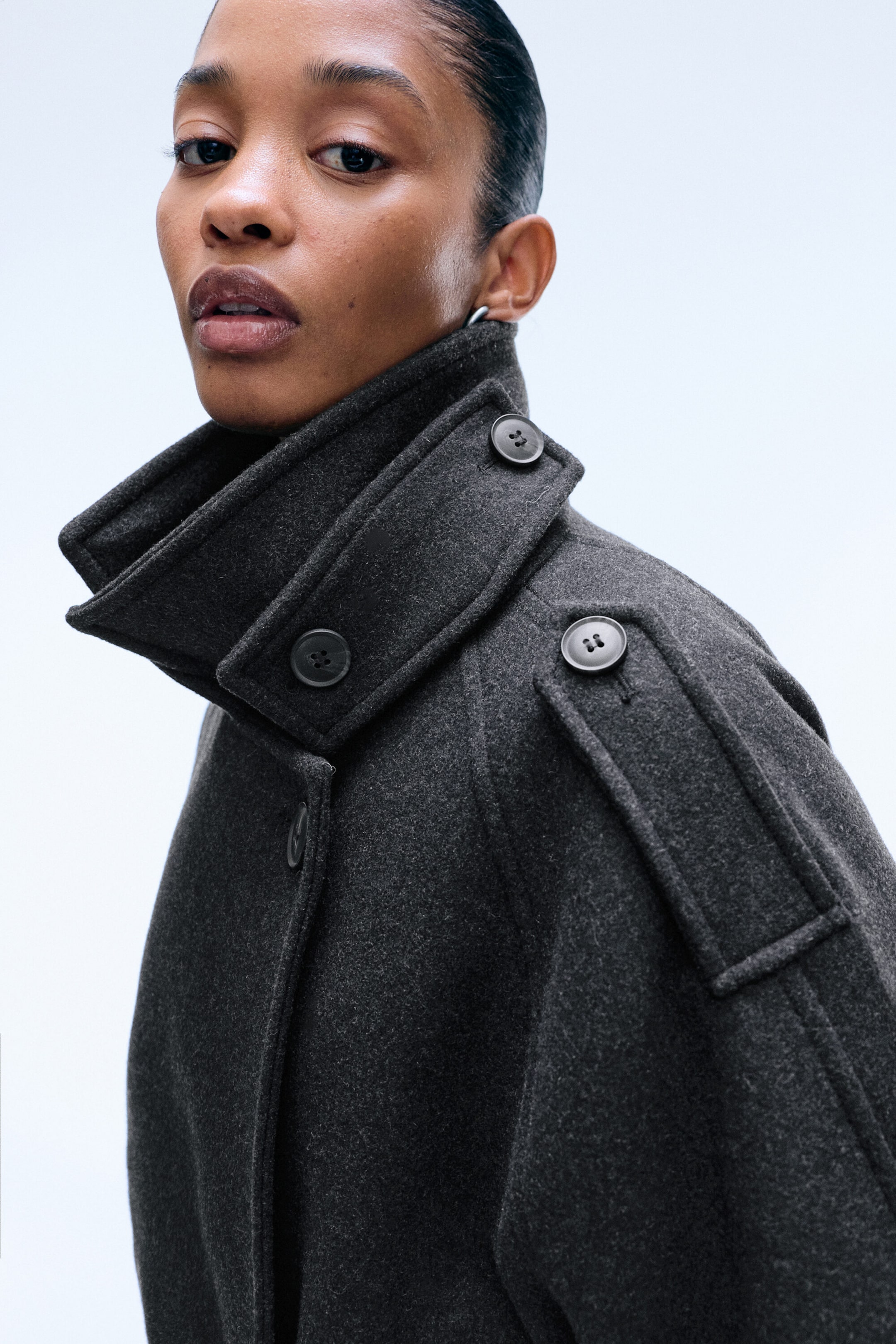 Dark Grey Melange - Belted wool-blend coat - 3