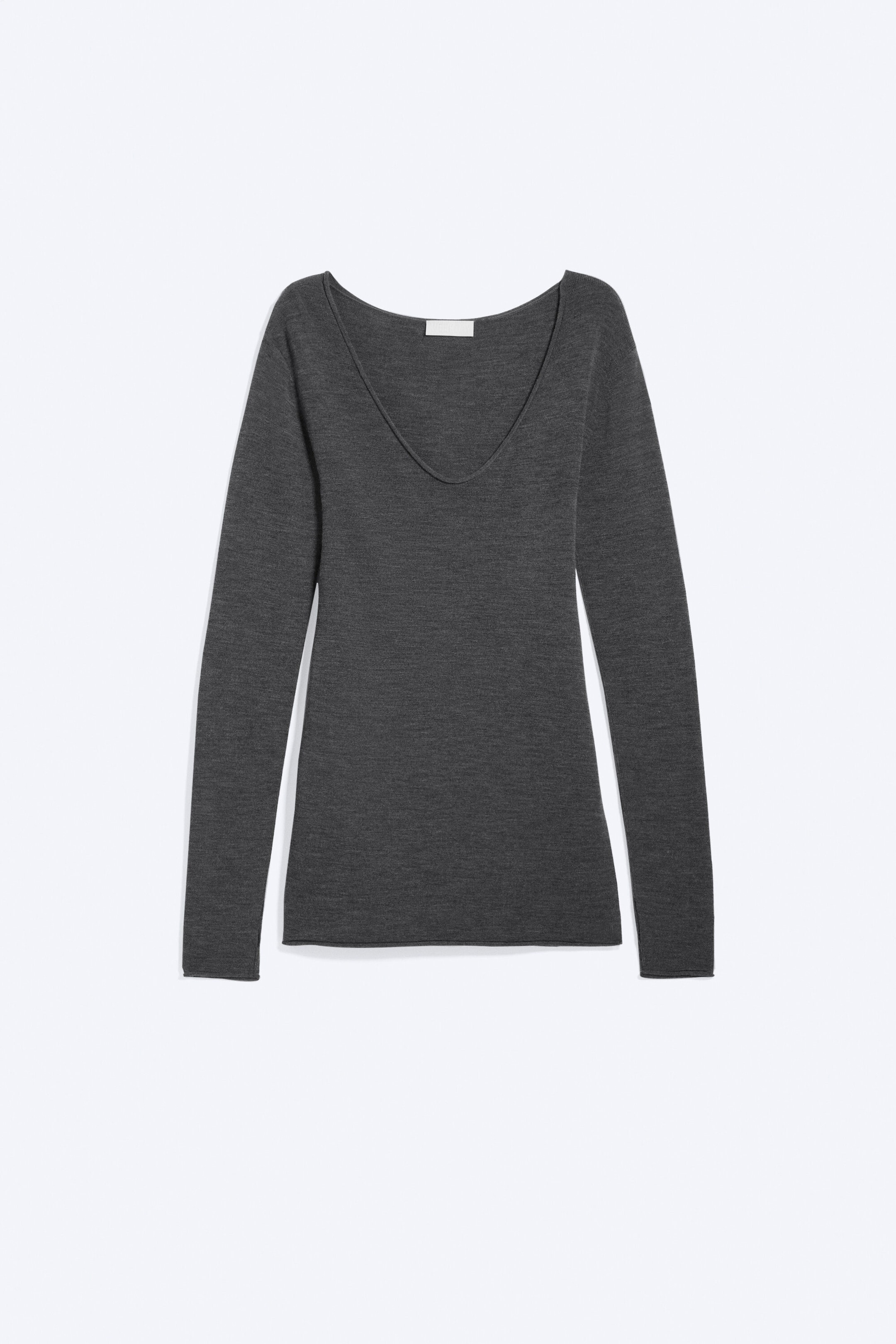 Dark Grey Melange - Knitted Combo Scarf Top - 6