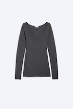 Dark Grey Melange - Knitted Combo Scarf Top - 6