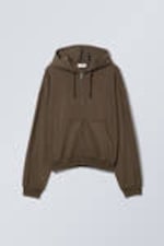 Dark Brown - Boxy Midweight Zip Hoodie - 0
