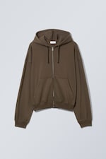 Dark Brown - Boxy Midweight Zip Hoodie - 0