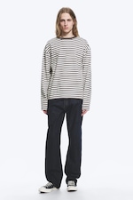 White - Brown Stripes - Loose Boxy Long-Sleeved T-shirt - 0