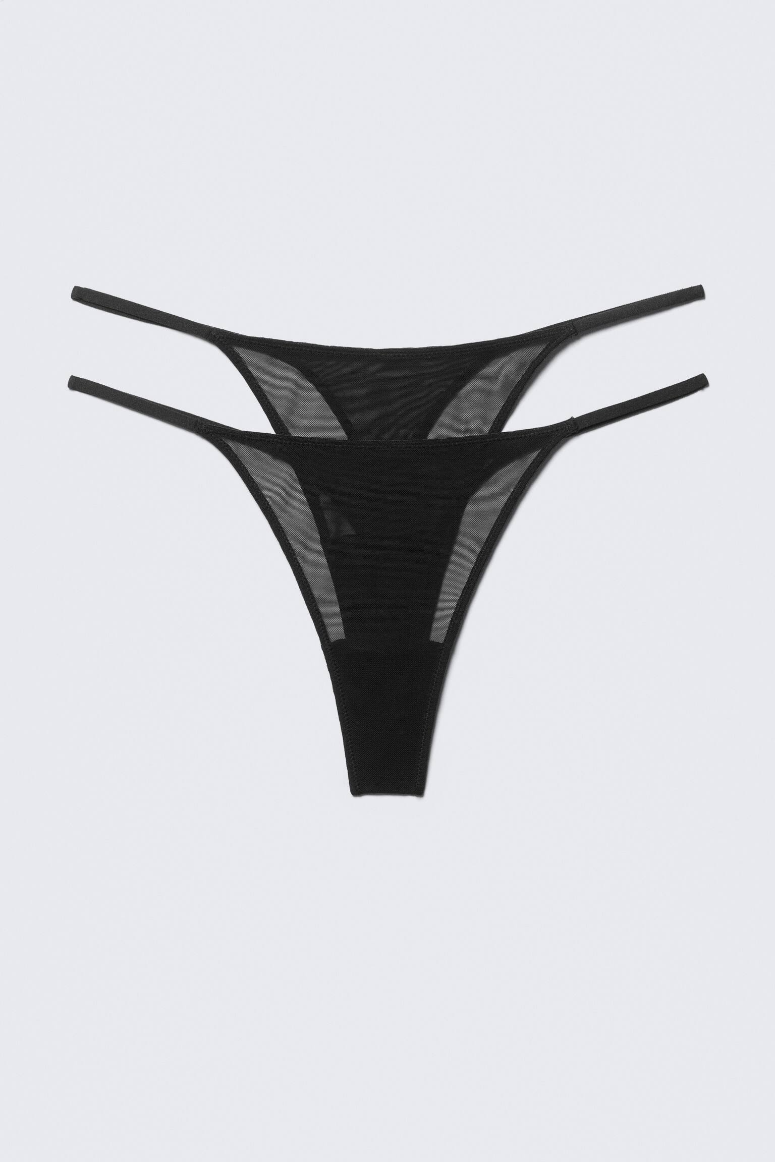 2 paar Mid Rise Mesh Tanga Thongs