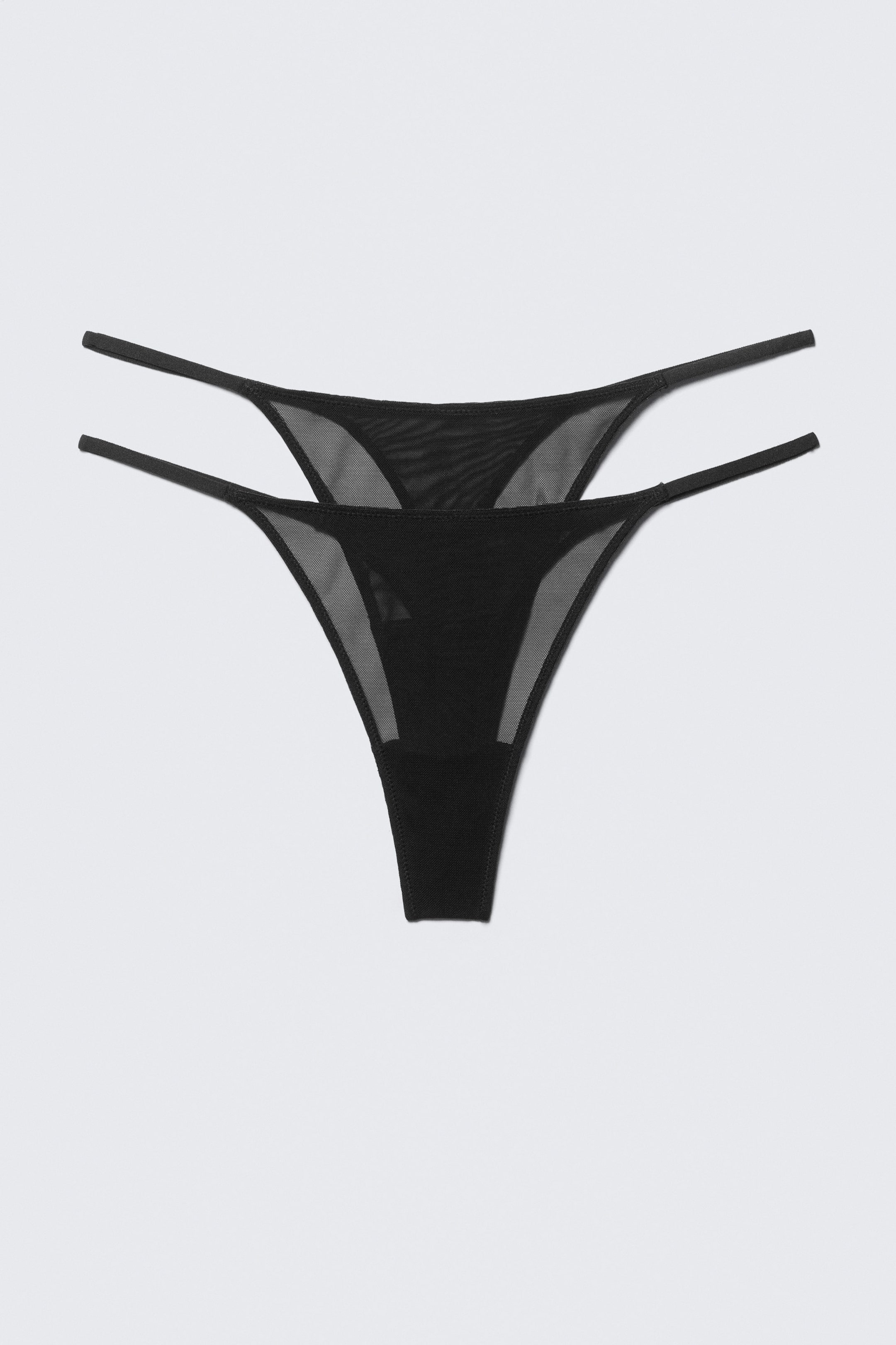 Black - 2-pack Mid Rise Mesh Tanga Thongs - 3