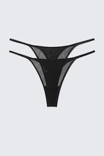 Black - 2-pack Mid Rise Mesh Tanga Thongs - 3
