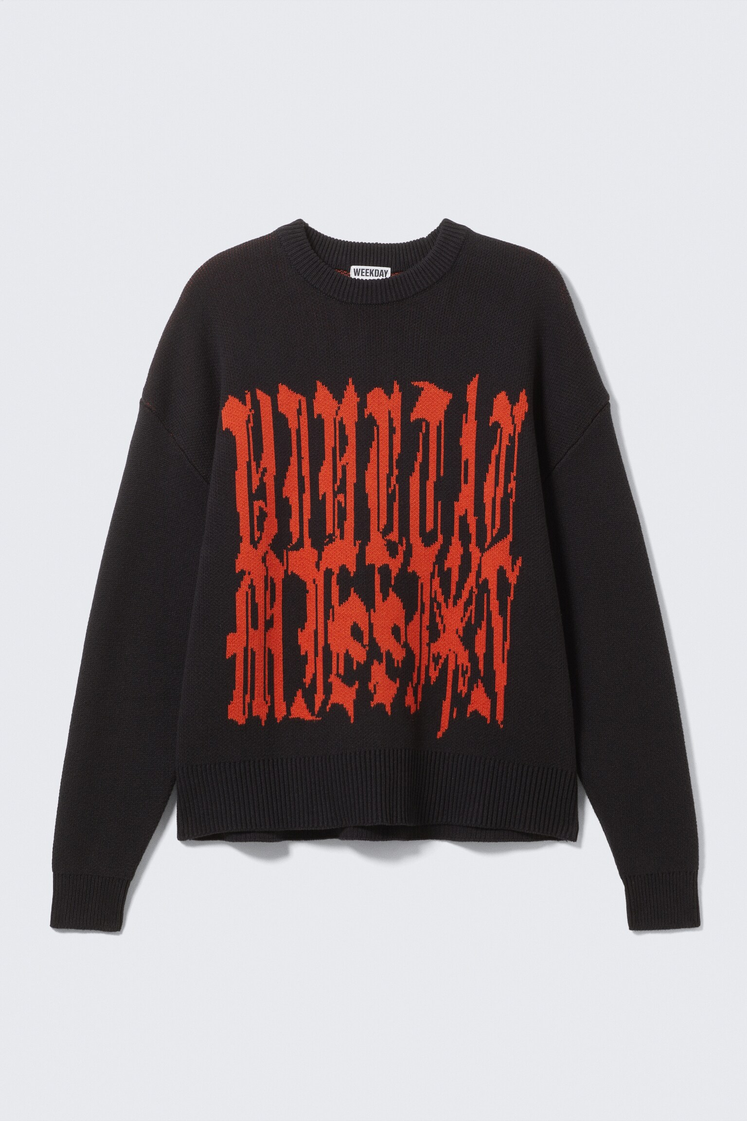 Oversized Graphic Cotton Knit Sweater - Black/Structured Dark Green/Black - 2