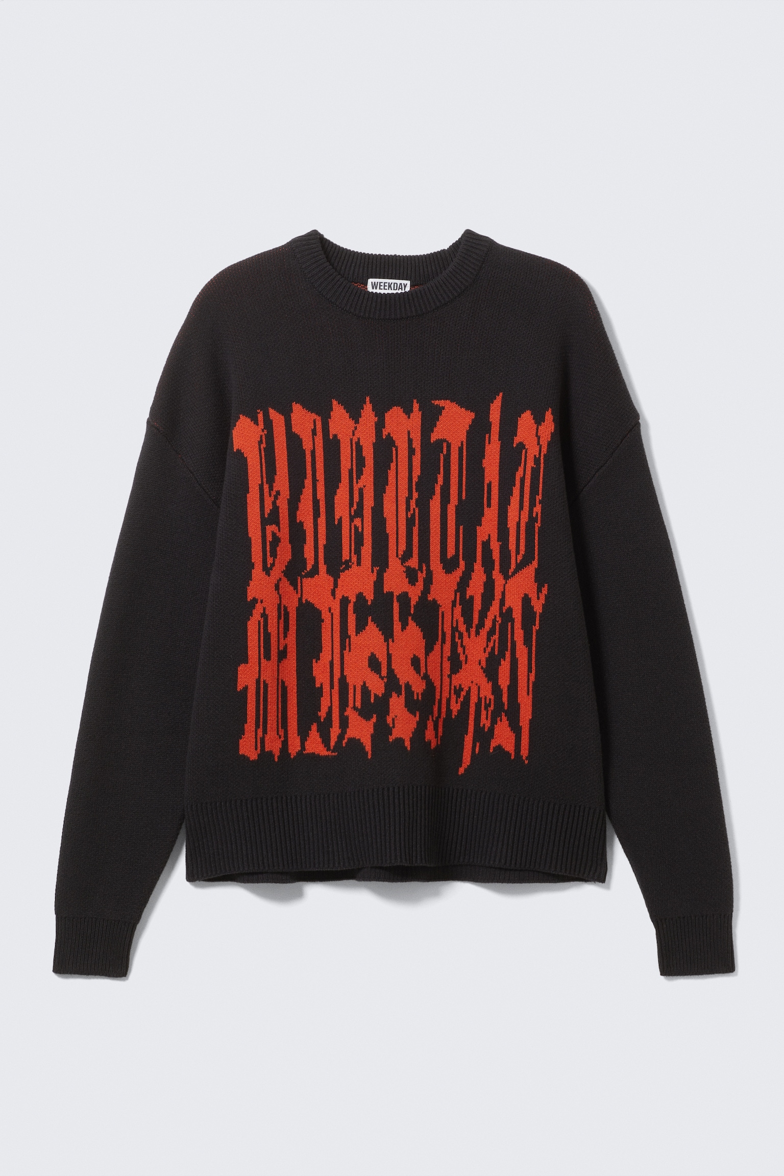 Oversized Graphic Cotton Knit Sweater - Čierna - 2