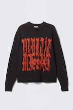 Black - Oversized Graphic Cotton Knit Sweater - 0