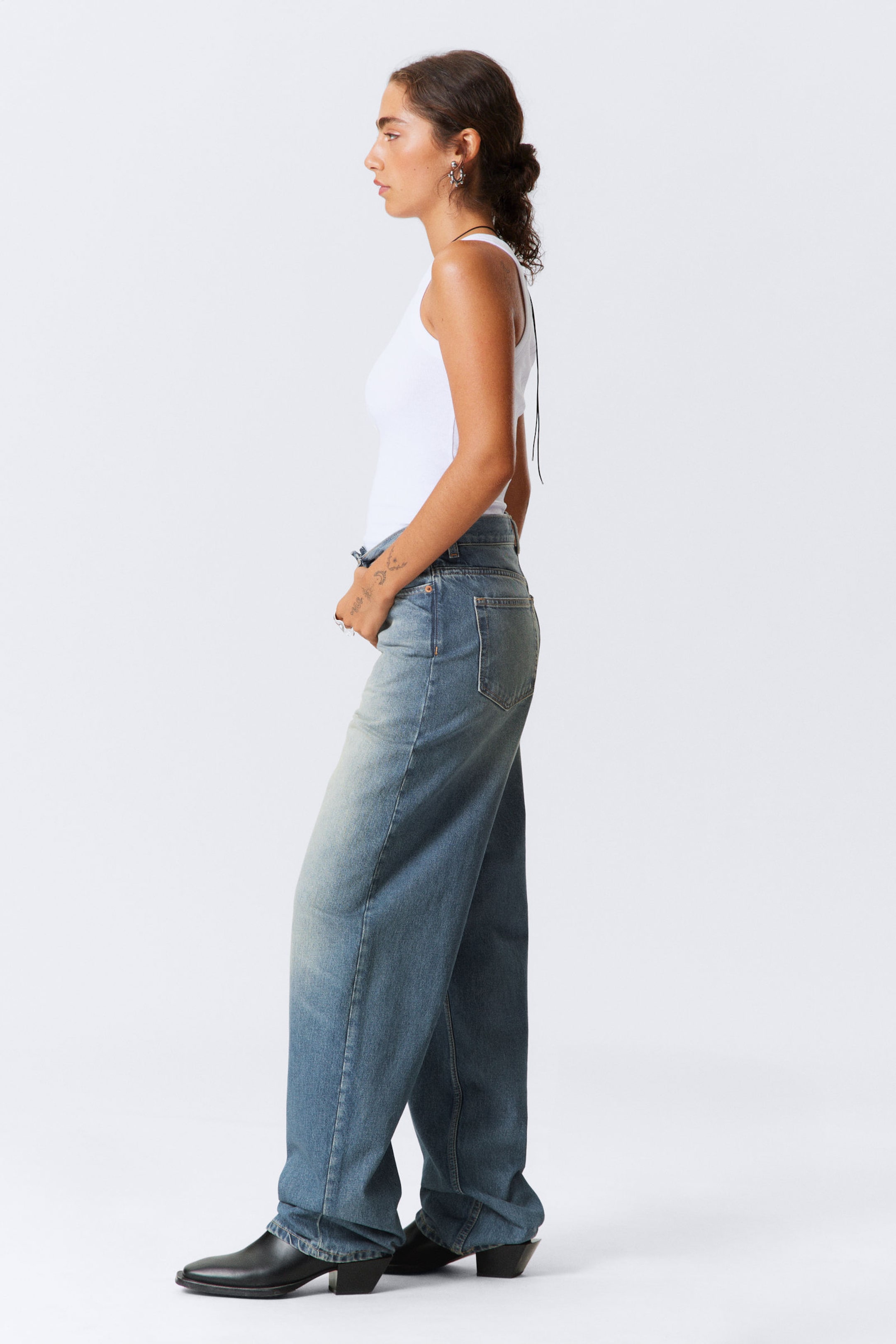 Jackpot Blue - Medium Blue - Rail Mid Rise Loose Wide Leg Jeans - 2