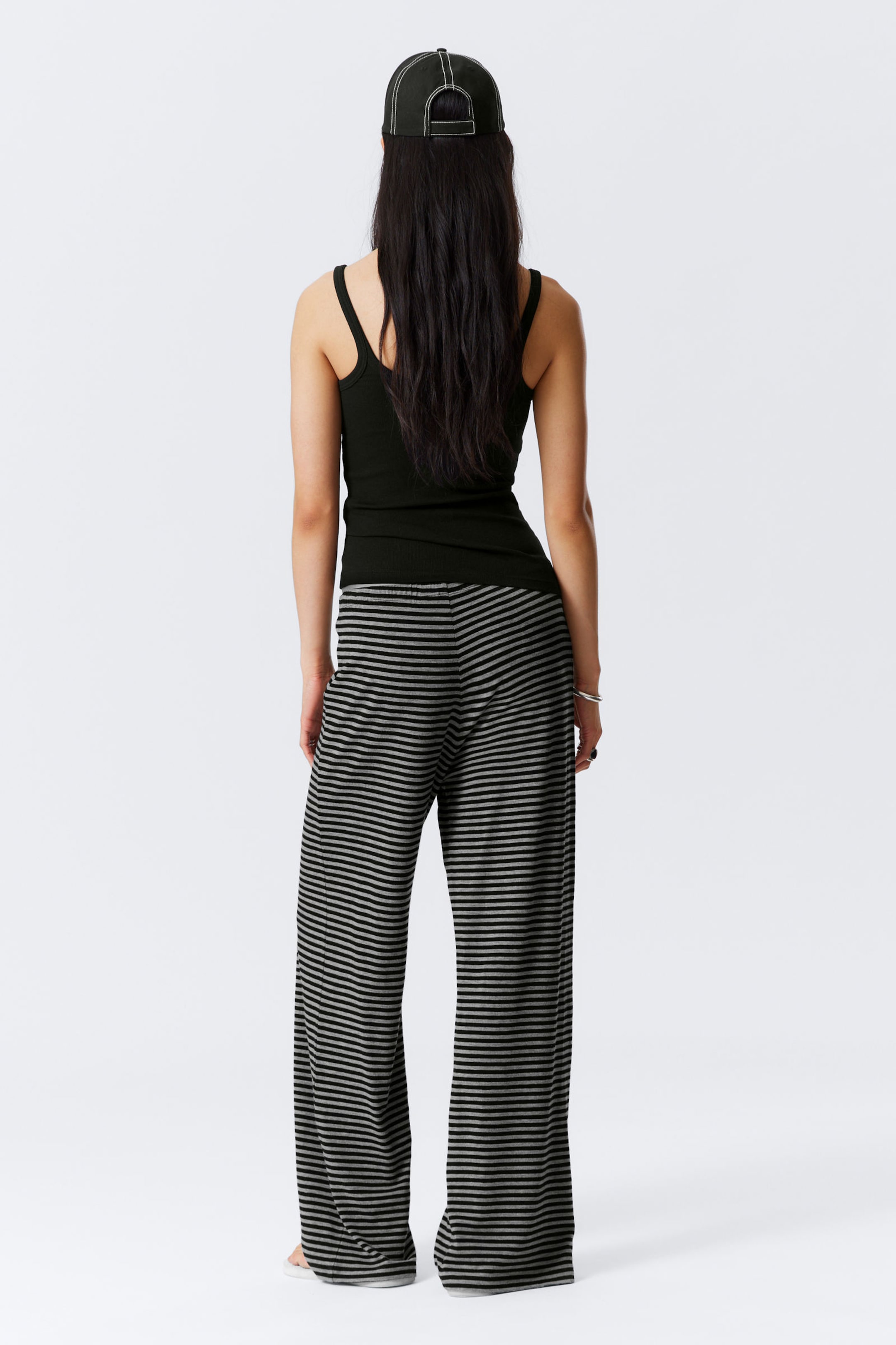 Black & Grey Stripes - Wide-Leg Pull-On Lyocell Trousers - 3