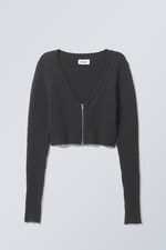 Dark Grey - Hazel Zip Cropped Cardigan - 0