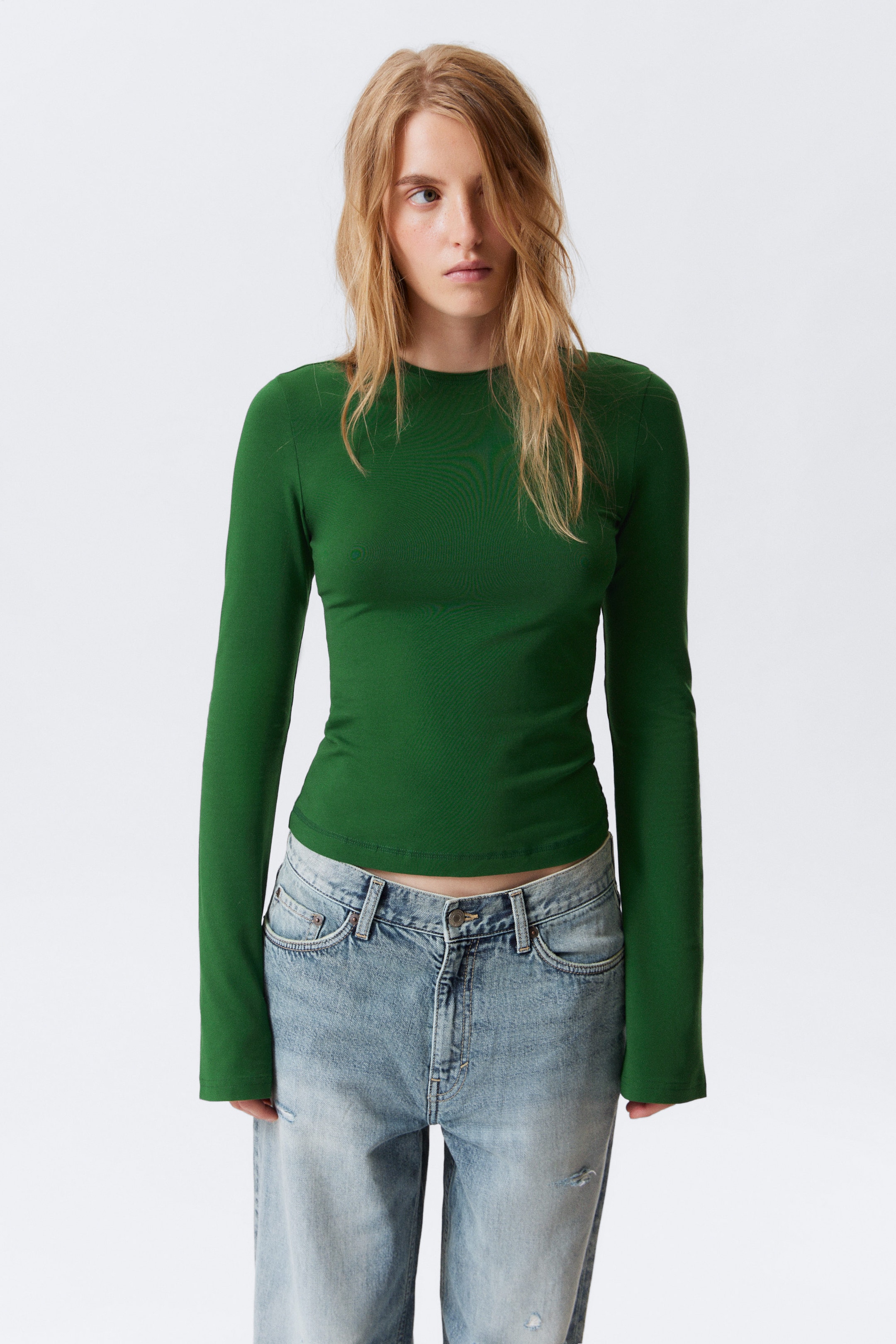 Dunkelgrün - Longsleeve aus Baumwolle - 2