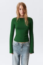 Dark Green - Long Sleeve Cotton Top - 1