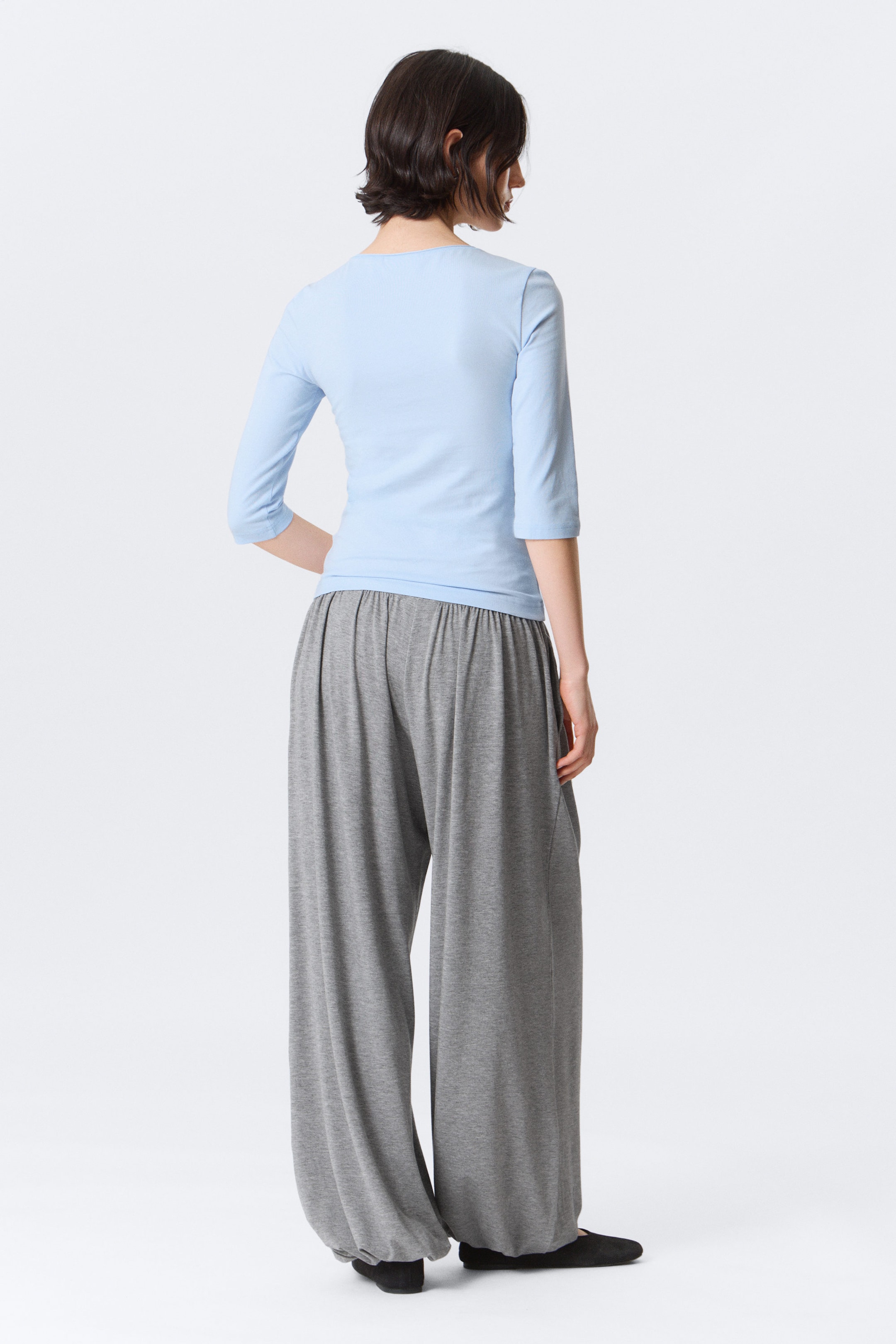 Ljusblå - Fitted Three-Quarter Sleeve Top - 2