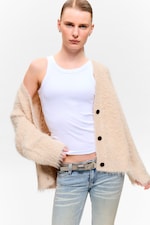 Beige - Oversized V-ringad cardigan - 0