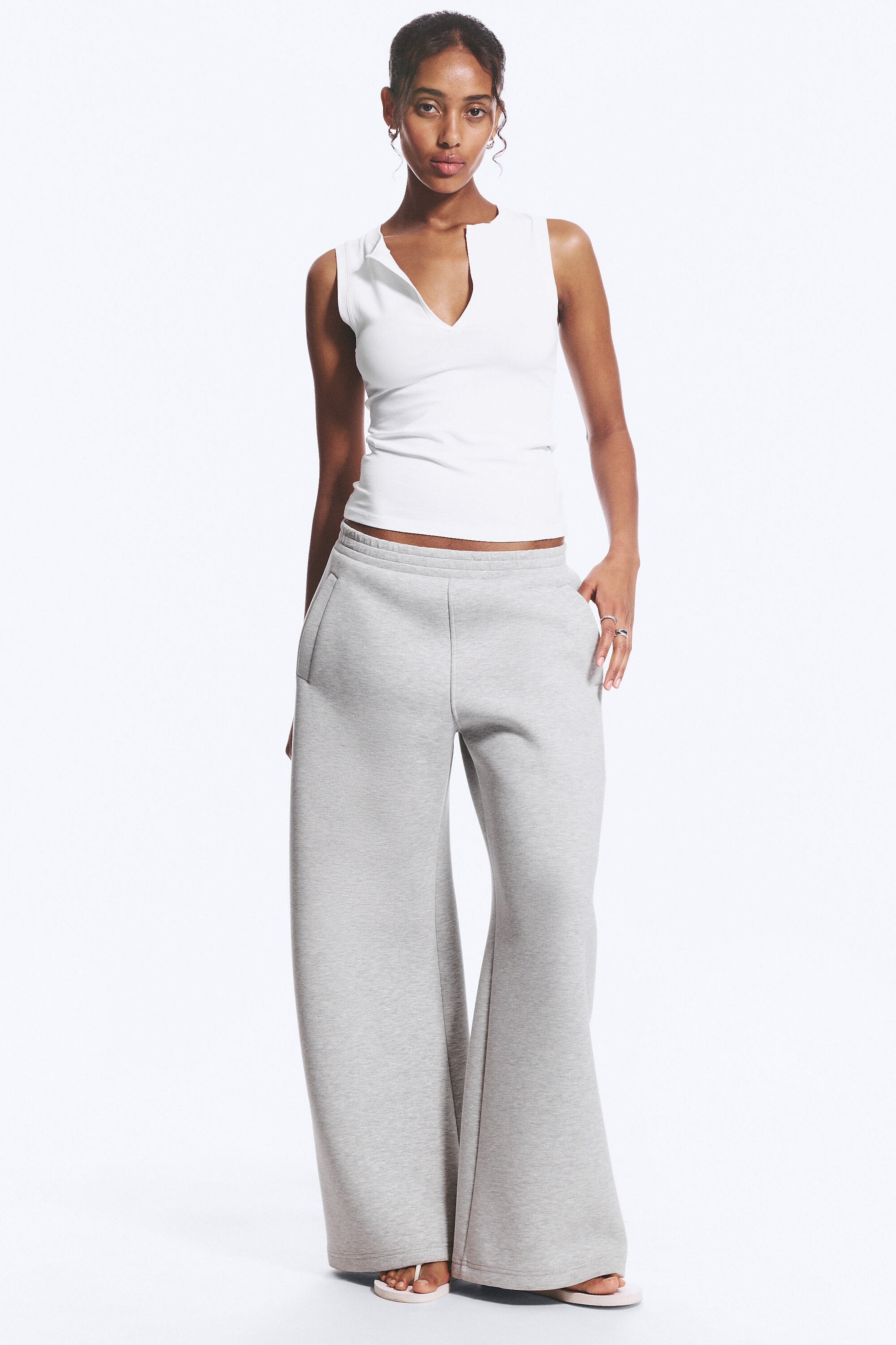 Grey Melange - Relaxed Barrel Leg Scuba Sweatpants - 1