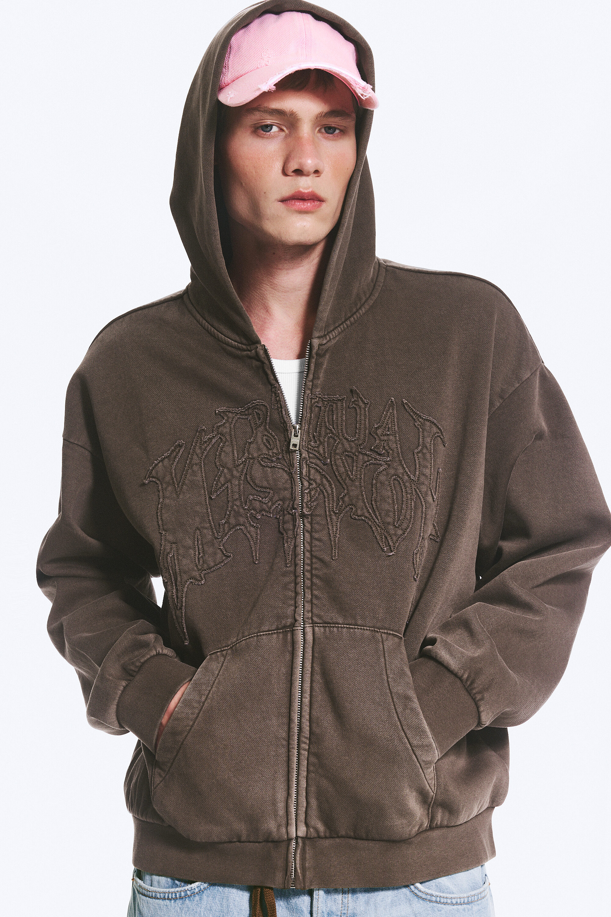 本日限定価格 BEEDEN KNIT JQ LOOSE HOODIE loose graphic zip hoodie - Dark Brown | Weekday WW