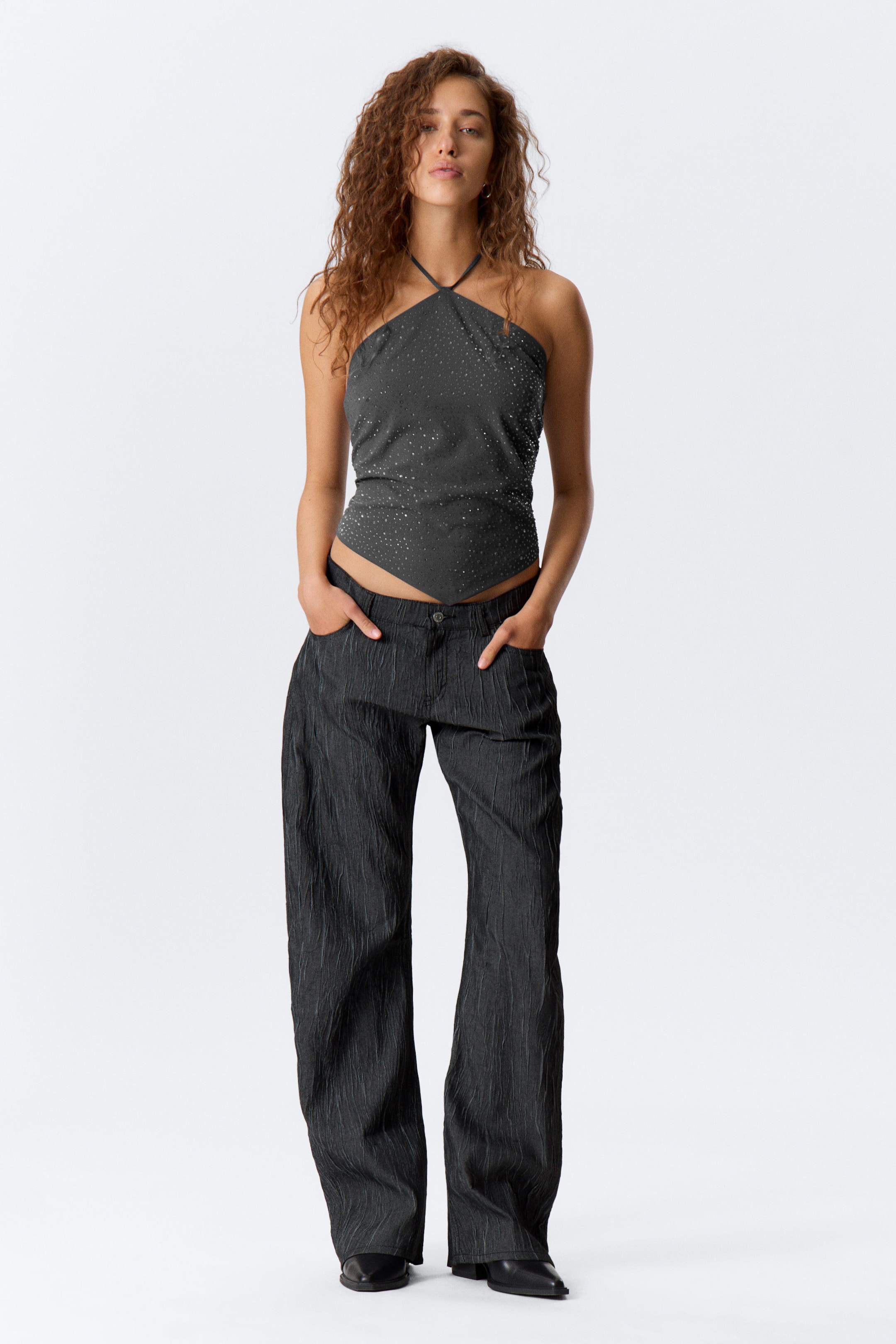 Dark Grey - Stones - Slim Fit Halter Top - 2