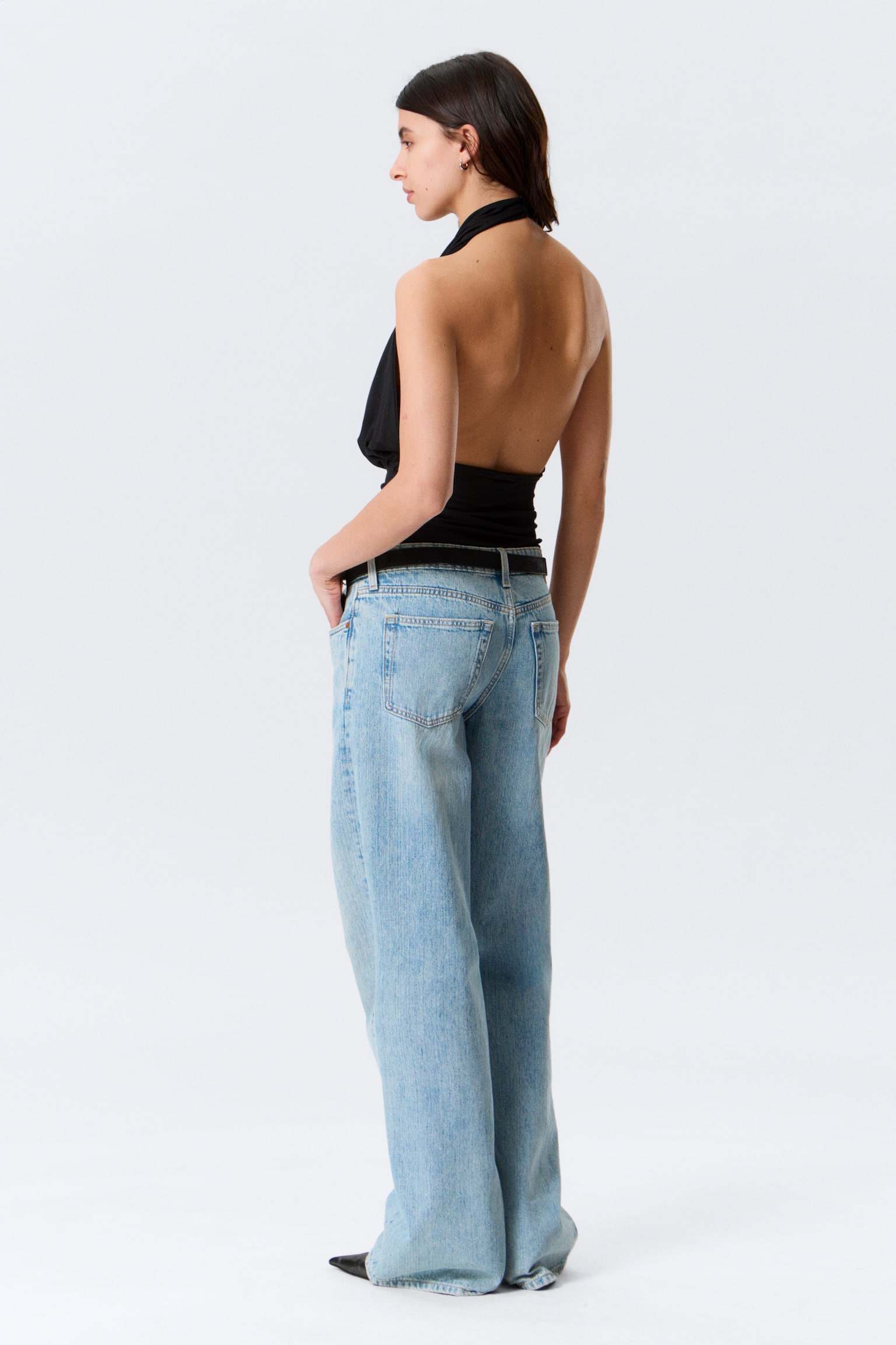 Drapowany top bez rękawów - Czarny/Jasnoniebieski - 3