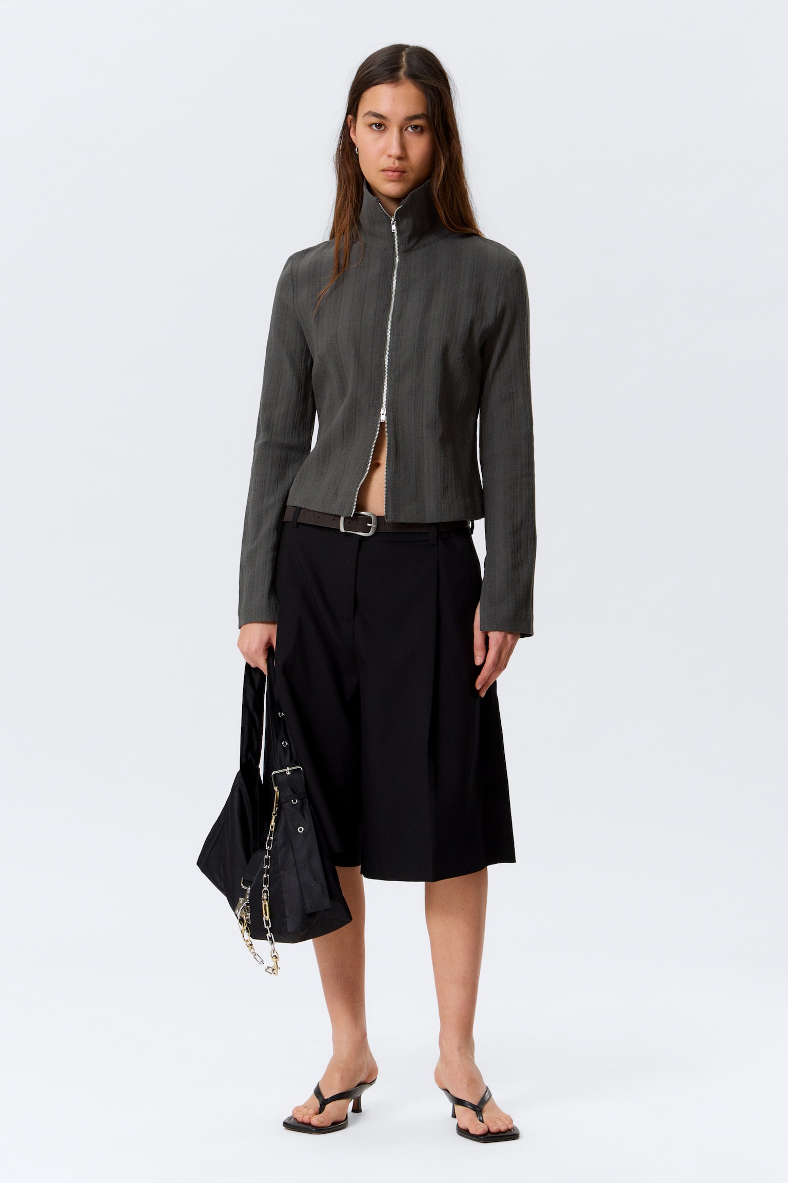 Slim Long-Sleeved Zip Shirt - Mörkgrå/Mörkgråmelerad/Randig svart - 3