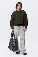Dark Khaki Green - Oversized Heavyweight Cotton Sweater - 1