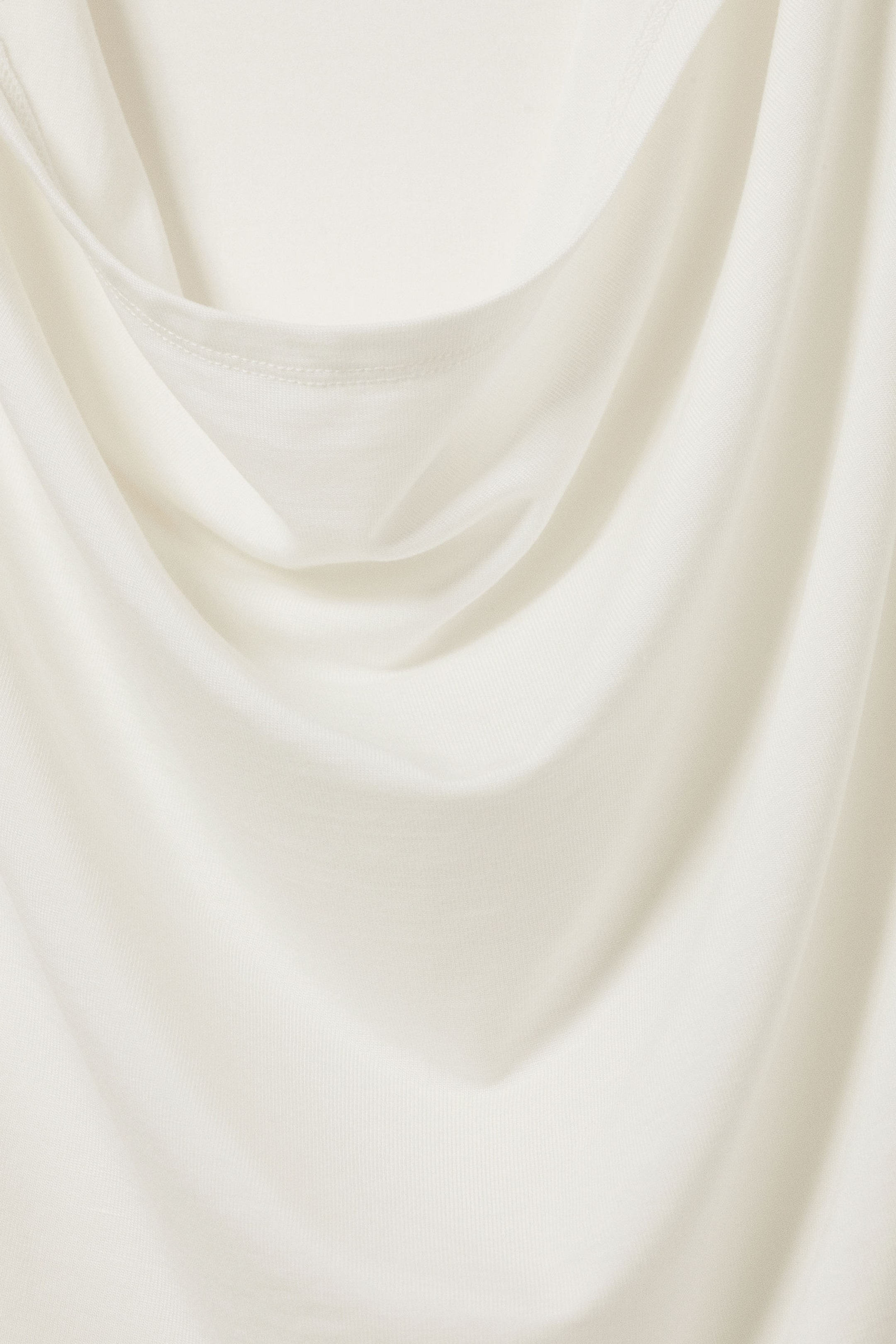 White - Draped Hooded Sleeveless Lyocell Top - 5