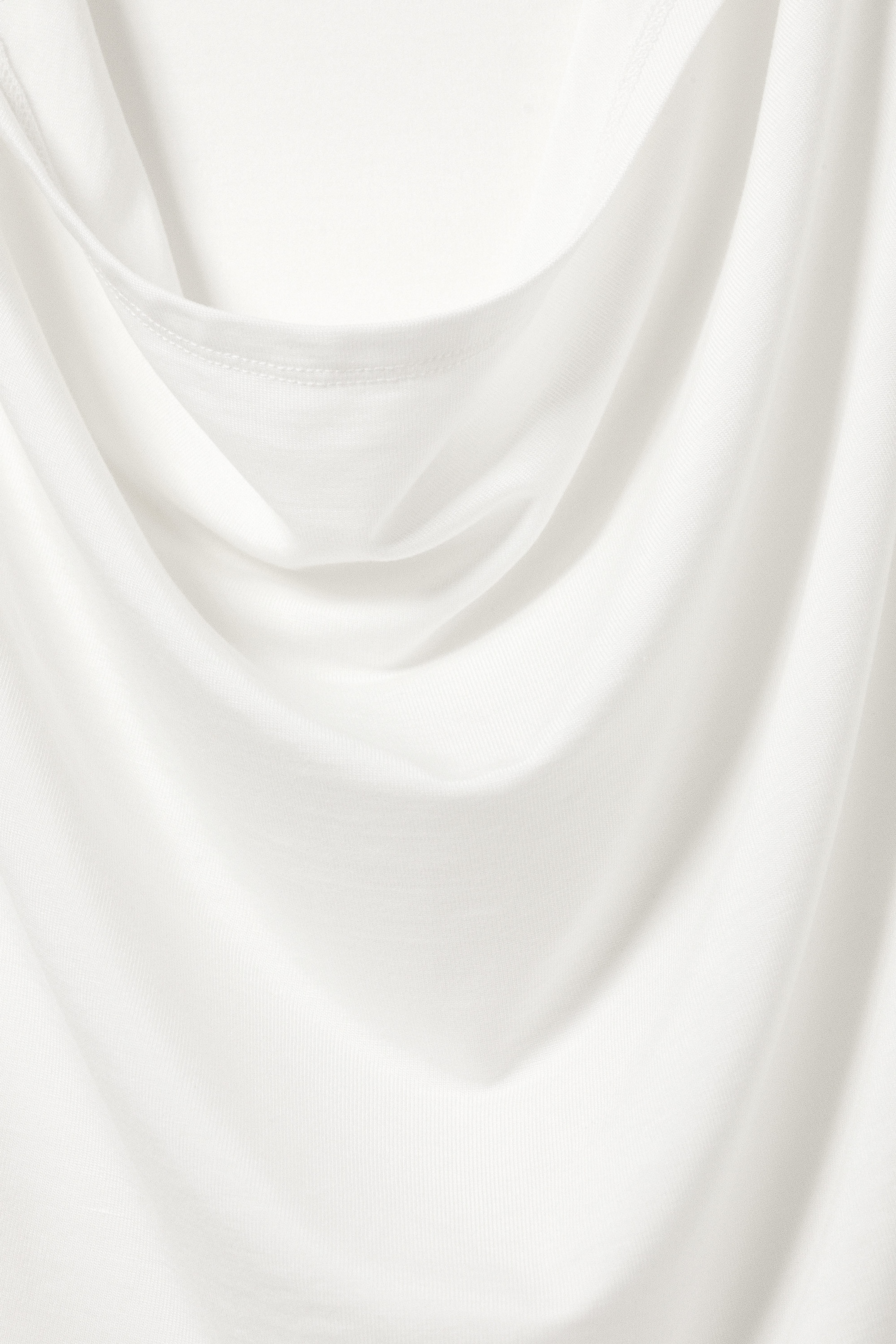 White - Draped Hooded Sleeveless Lyocell Top - 2