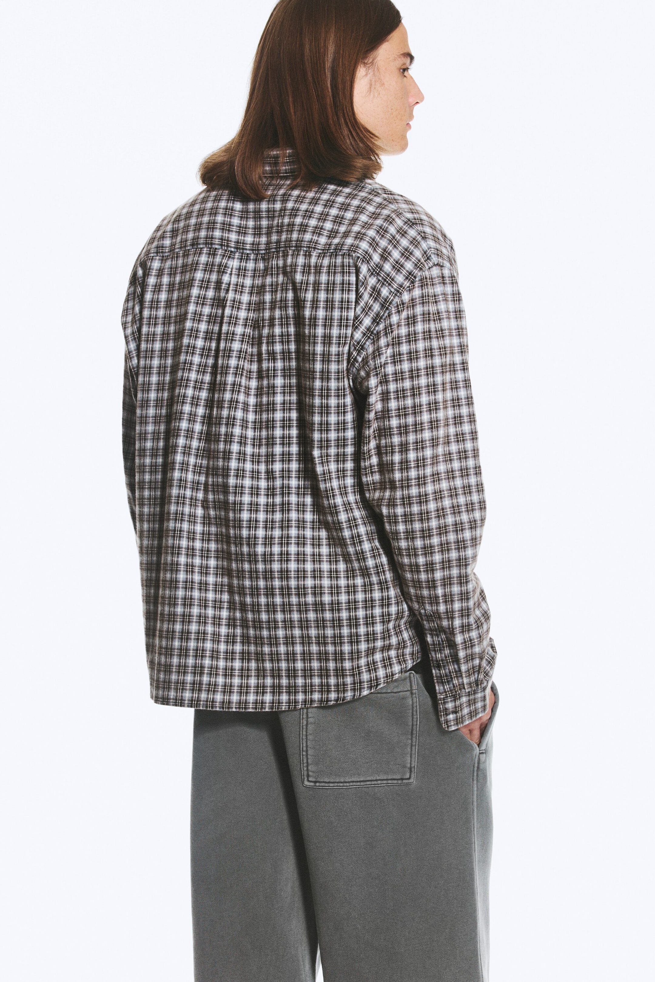 Checked Dark Grey - Long-sleeved flannel buttoned shirt - 2