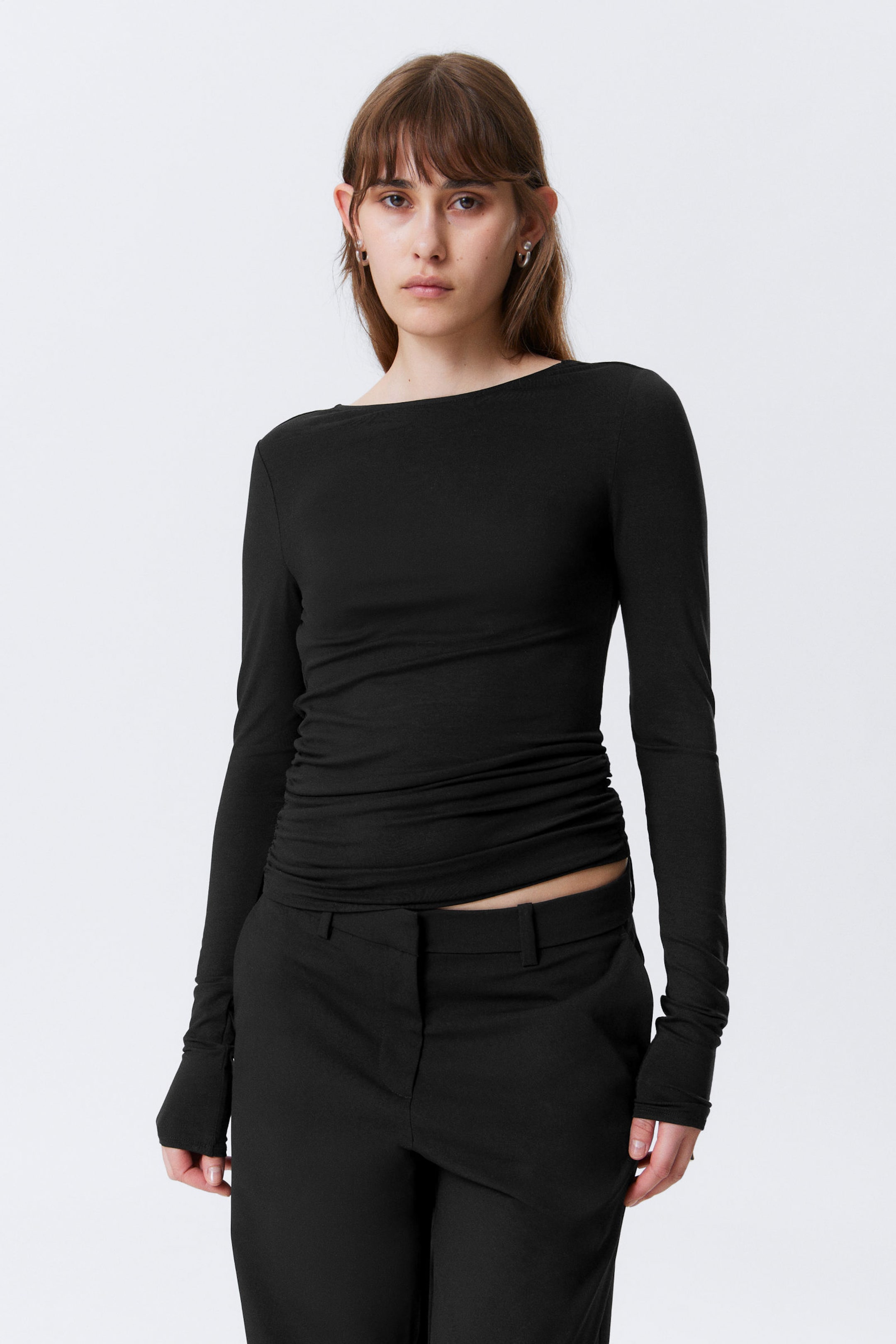 Black - Open Back Long-Sleeved Top - 1