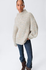 White - Multicoloured - Oversized Knitted Turtleneck Sweater - 1