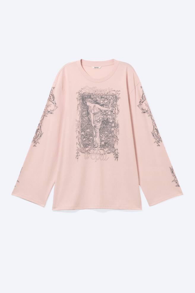 T-shirt a maniche lunghe in cotone - Stampa rosa chiaro - 1