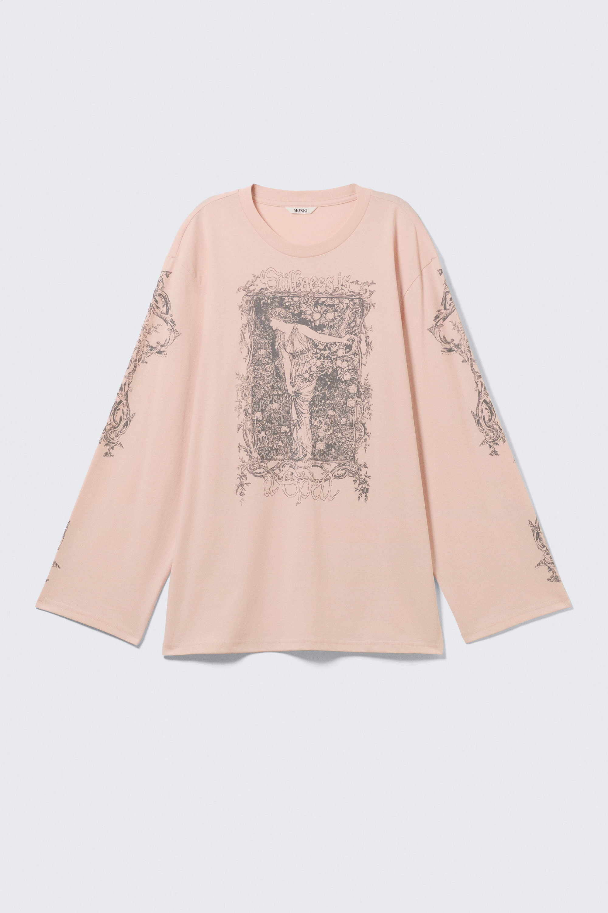 Printed Light Pink - Printed Long-Sleeved Cotton T-shirt - 4