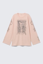 Tryckt ljusrosa - Tryckt långärmad T-shirt i bomull - 4