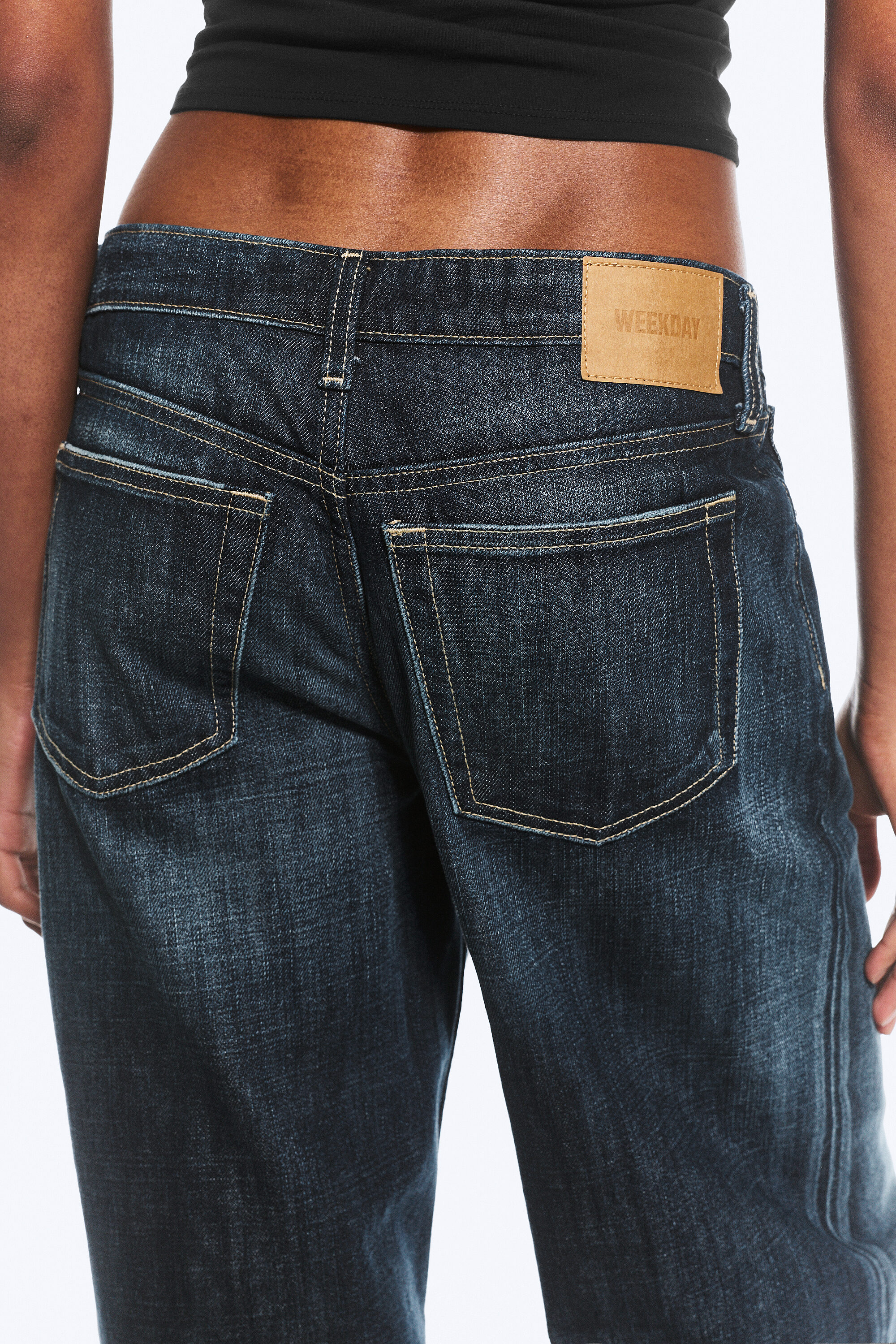 ample low rise loose wide jeans - Deep Sea Blue - Dark Blue