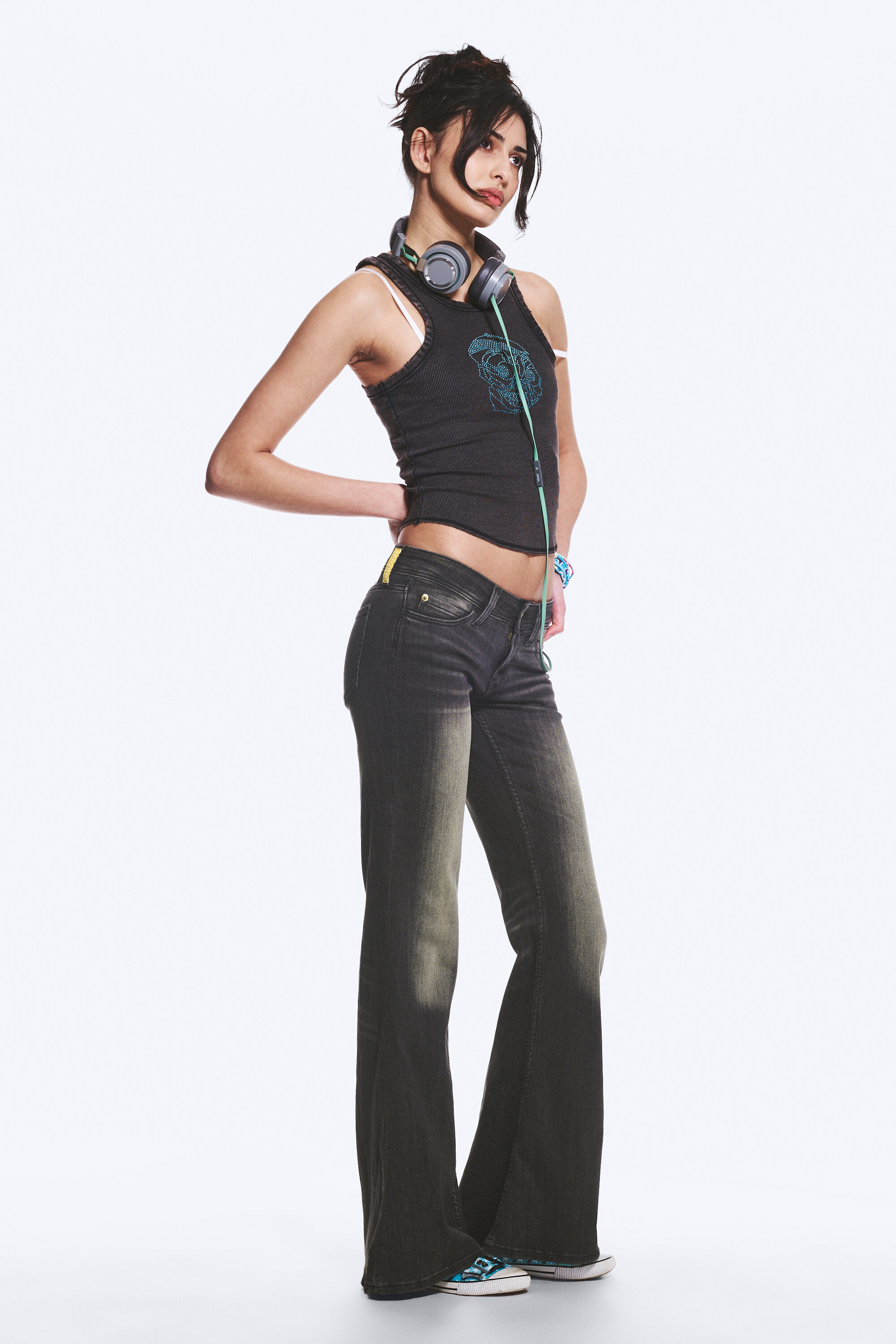 flare low rise flared skinny jeans - Mustard Black - Black | Cheap