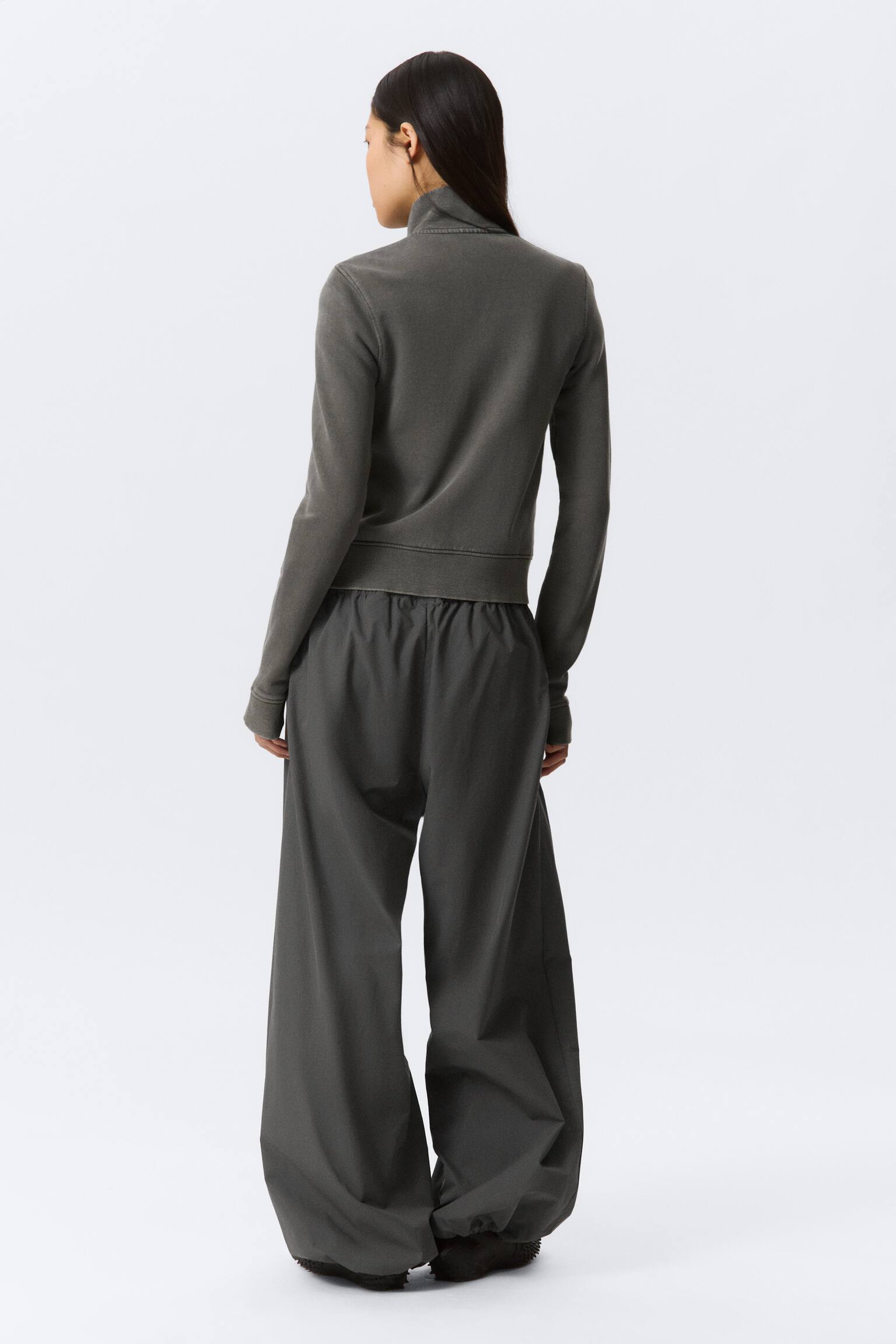 Суитшърт с вталена кройка и цип с висока яка - Изпрано тъмно сиво - 3
