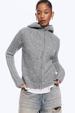 Gedecktes Grau meliert - Gestrickter Zip-Hoodie - 1