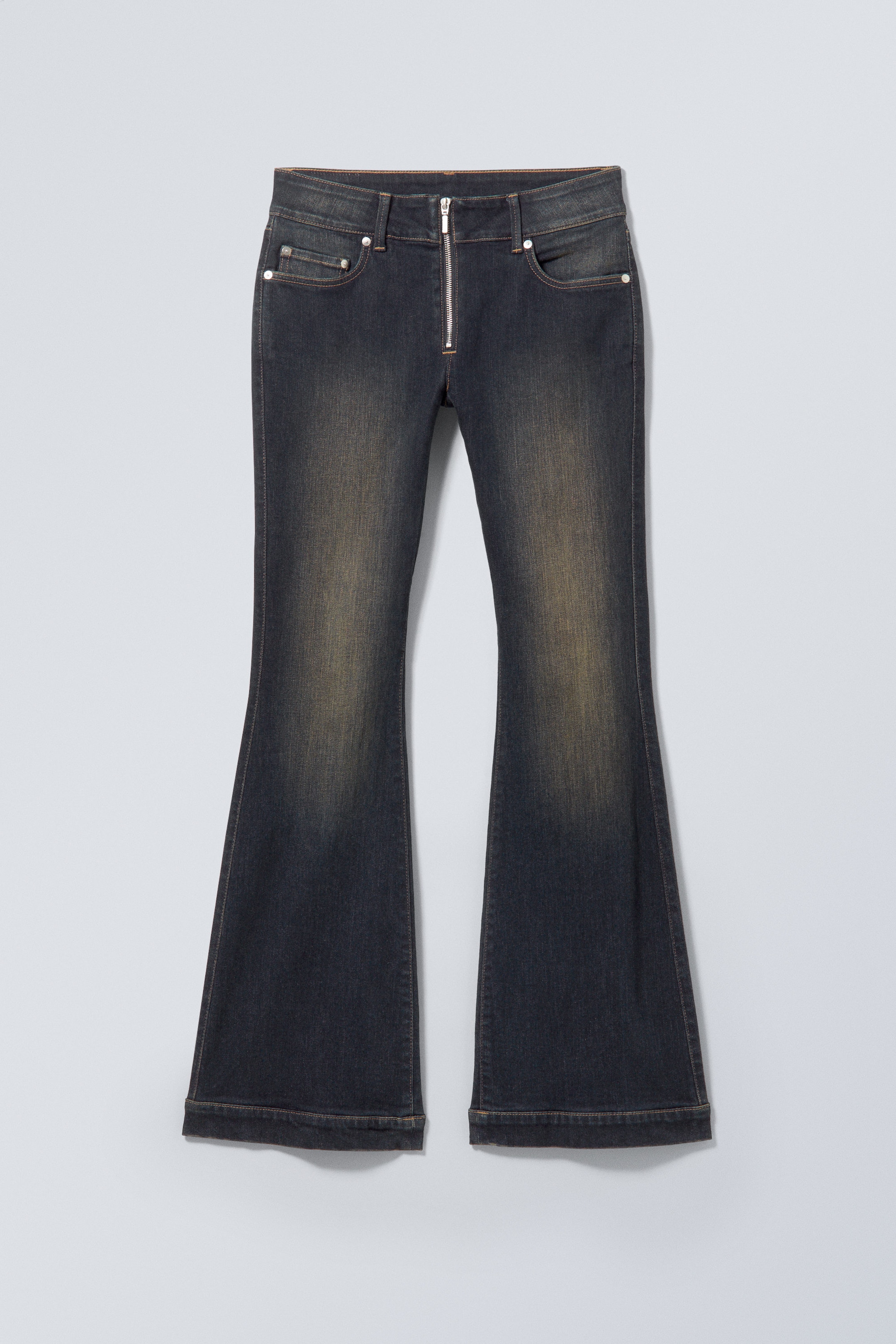 Taupe/Blau - Ariel Zip Low Flared Jeans - 0