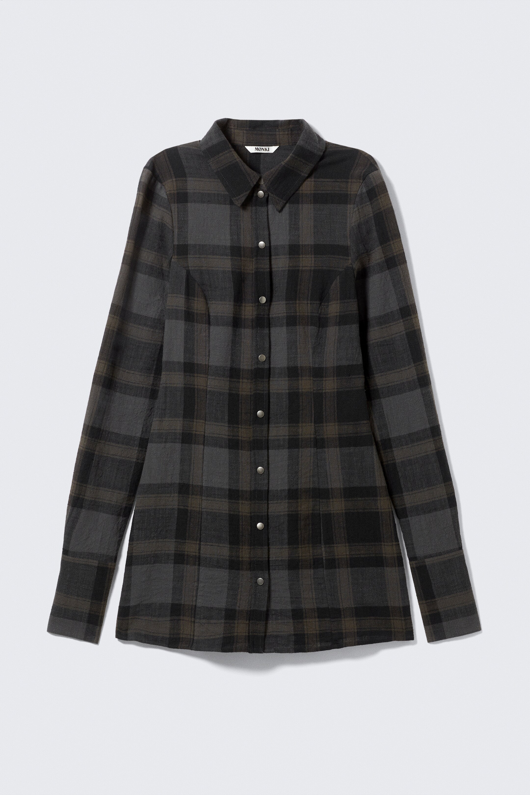 Agrandir l'image: Mini-robe chemise manches longues - Carreaux gris foncés - FEMME | H&M BE 4