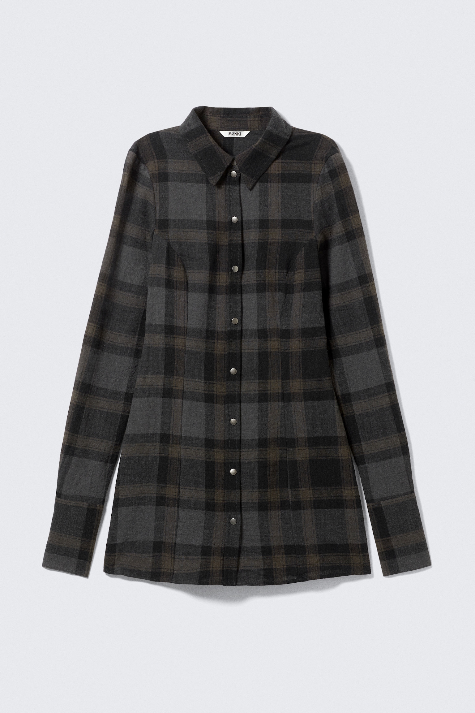 Long-Sleeved Mini Shirt-Dress - Dark Grey Check - 2